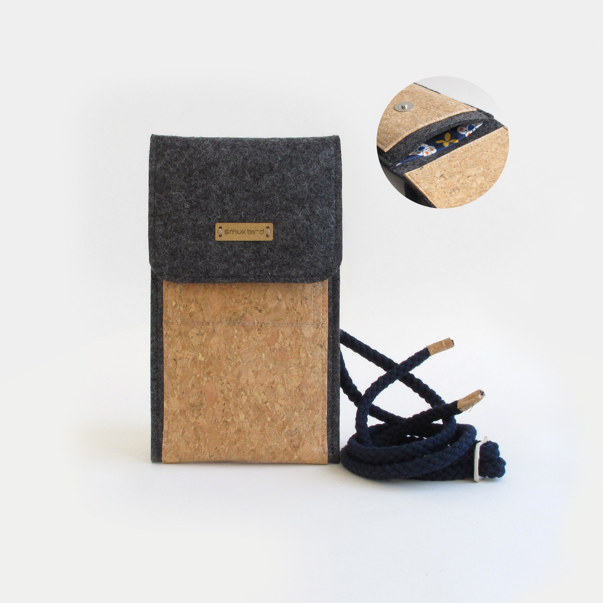 Umhängetasche für Xiaomi POCO C75 | aus Filz und Bio-Baumwolle | anthrazit - bloom | Modell KEDJA