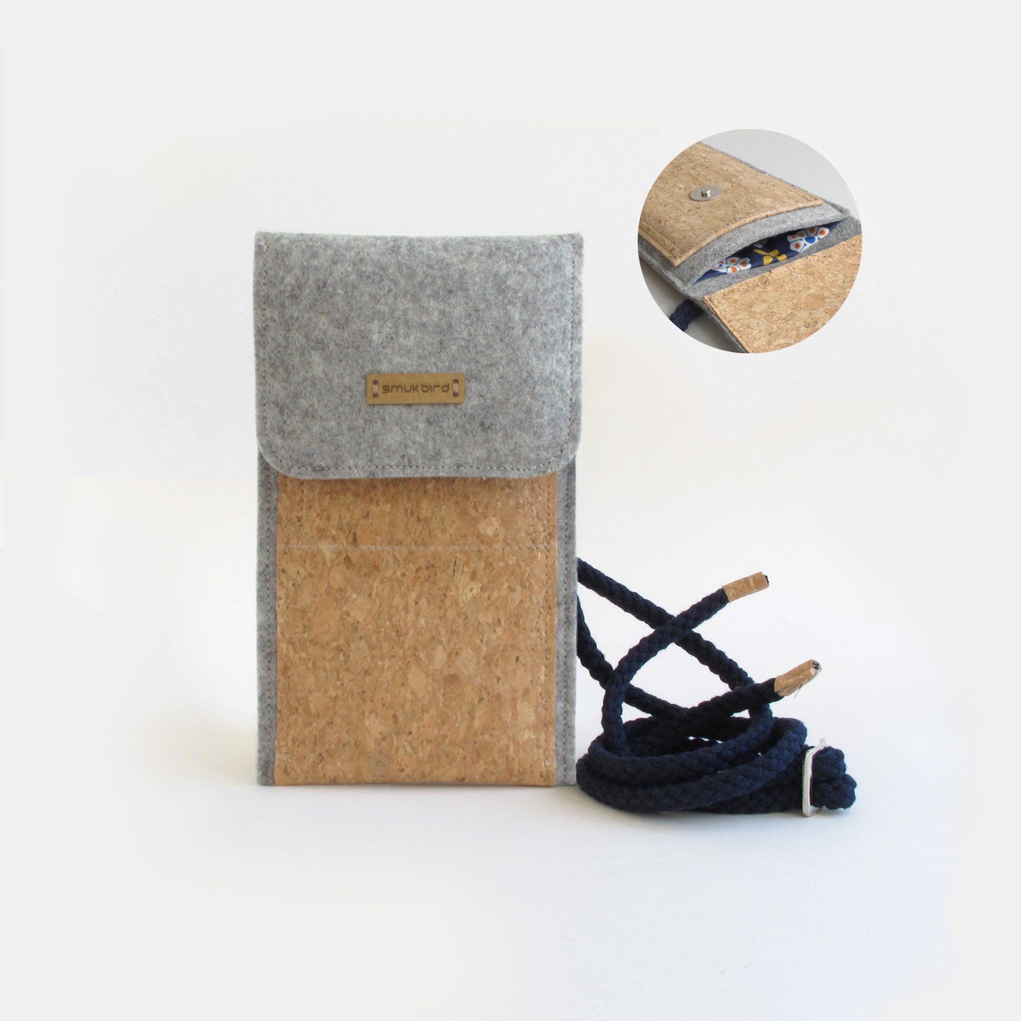 Umhängetasche für Google Pixel 5 | aus Filz und Bio-Baumwolle | hellgrau - bloom | Modell KEDJA