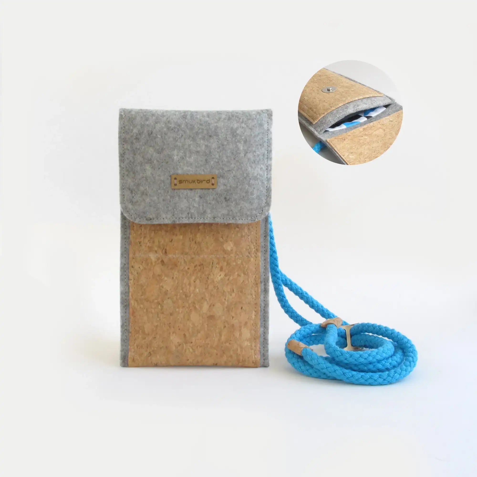 Umhängetasche für Fairphone 4 | aus Filz und Bio-Baumwolle | hellgrau - shapes | Modell KEDJA