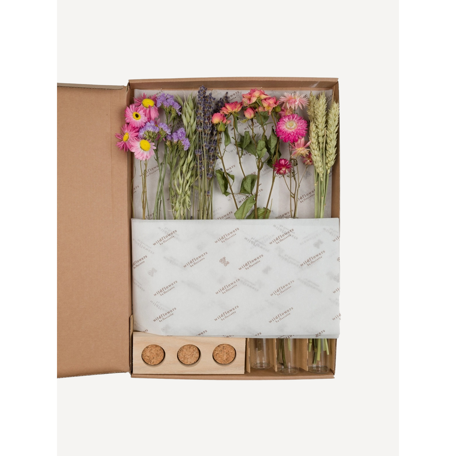 Floriëtte - Trockenblumen - Geschenkbox MIT VASEN, Rosa