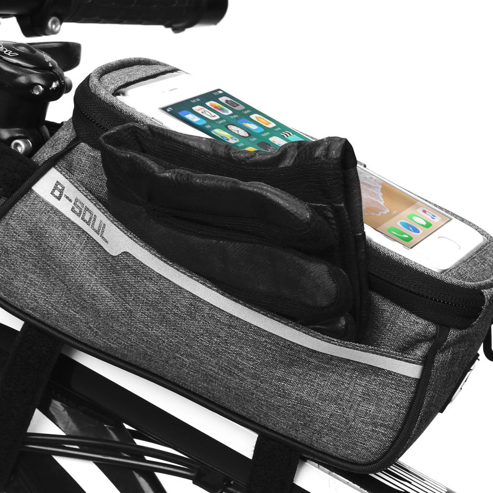 Fahrrad Tasche Halterung Für Smartphone Grau Mit Befestigung Am Rahmen Und Stauraum
