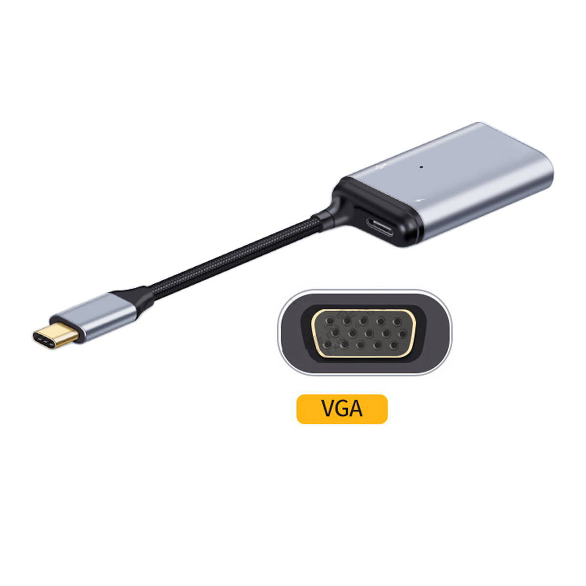 SYSTEM-S 3in1 USB-C Adapter Mit VGA DB-15 Anschluss Und 2x USB 3.1 Typ C Ports Grau