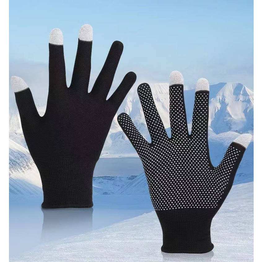 SYSTEM-S Anti Rutsch Handschuhe Aus Stoff Für Smartphones Touchscreen Funktion Schwarz Für Outdoor