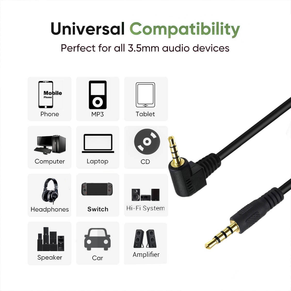 Audio Klinke Kabel 3,5 mm TRRS Winkelstecker Zu Stecker Schwarz 25 cm Kompakt Langlebig Flexibel