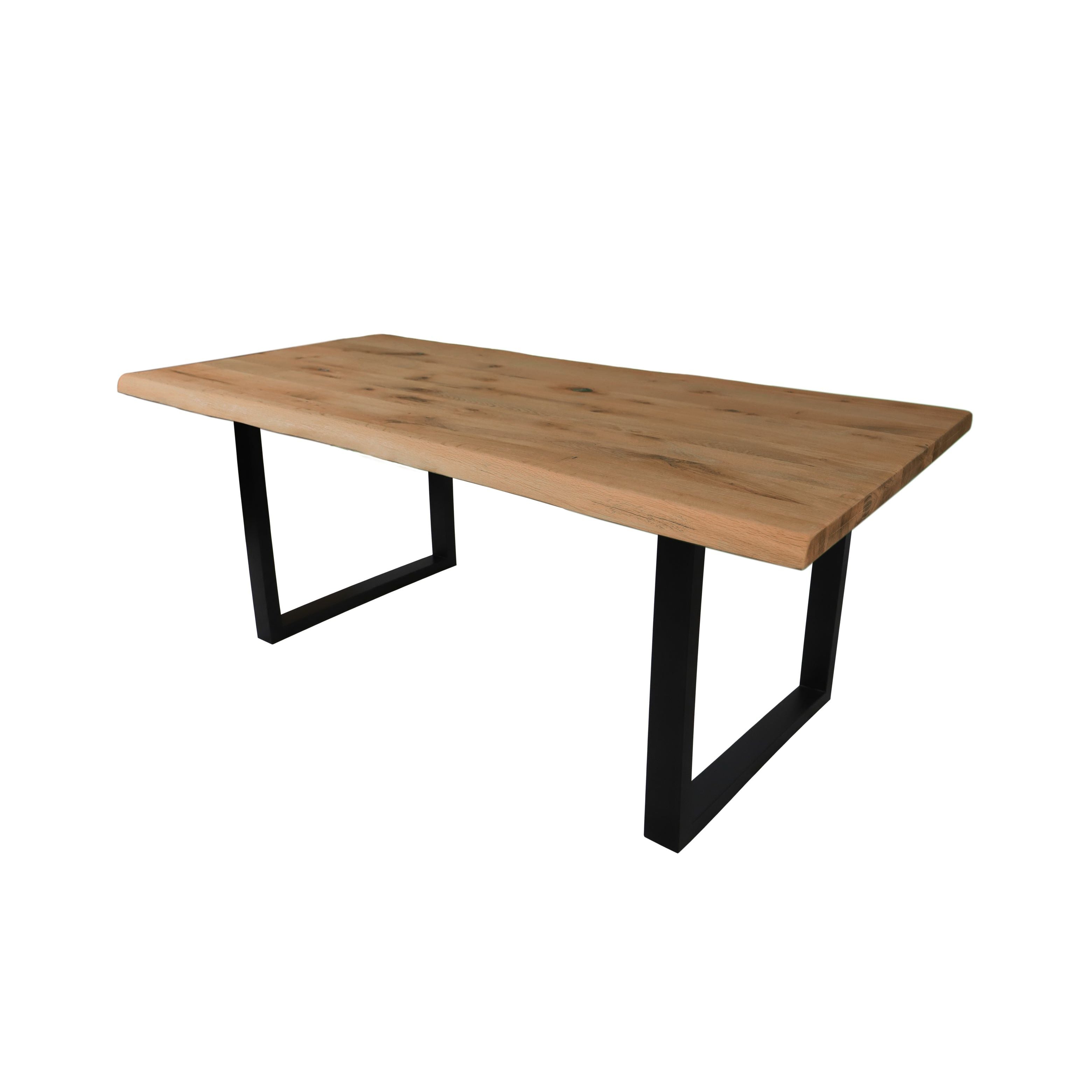 Esstisch Mit Baumkante U Gestell Aus Massiv Eiche Wildeiche Geölt Tischplatte 4,5 Cm Stärke Glatte Oberfläche