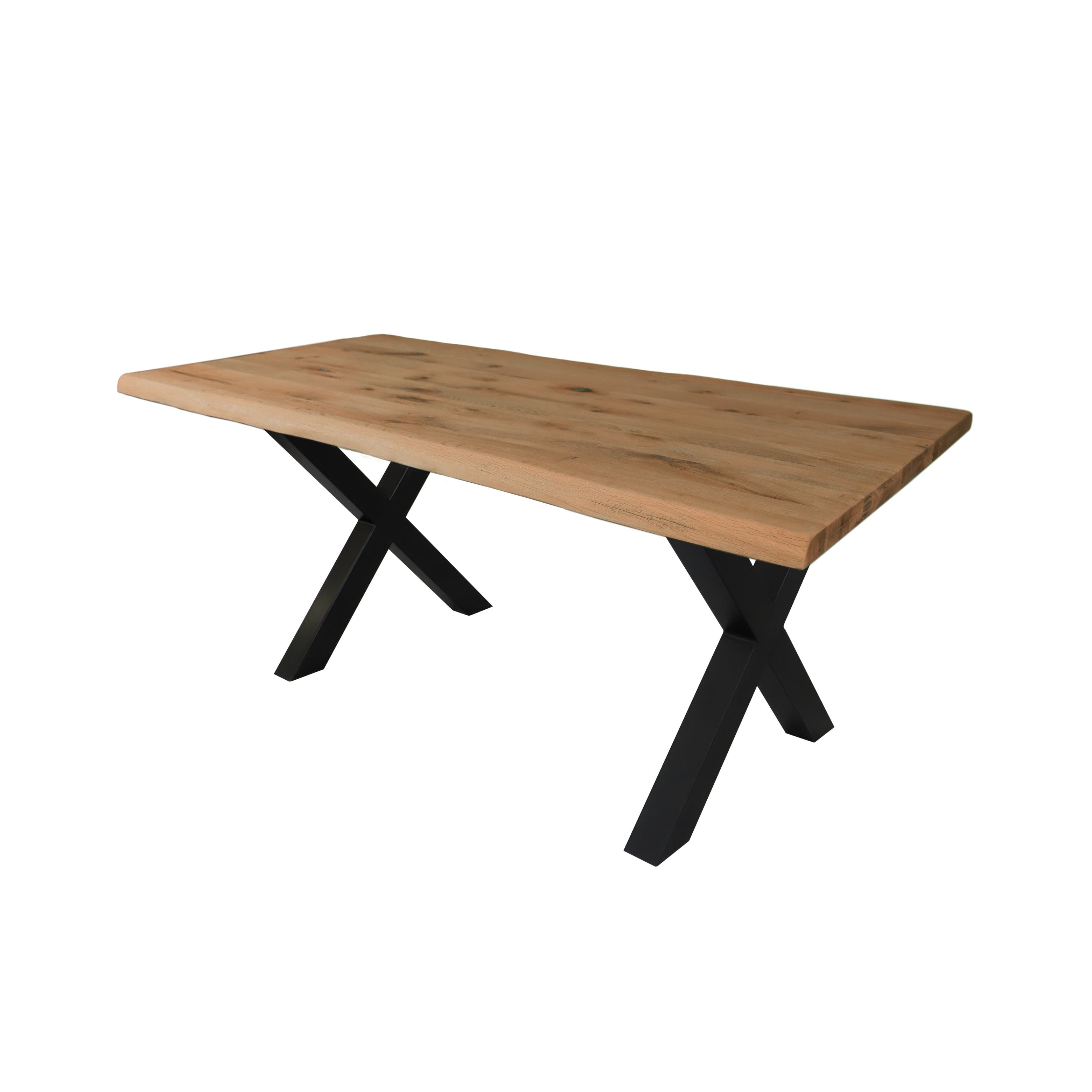 Esstisch Elis X Schwarz Pulverbeschichtetes Metallgestell Mit Wildeiche Massiv Baumkante Geölt