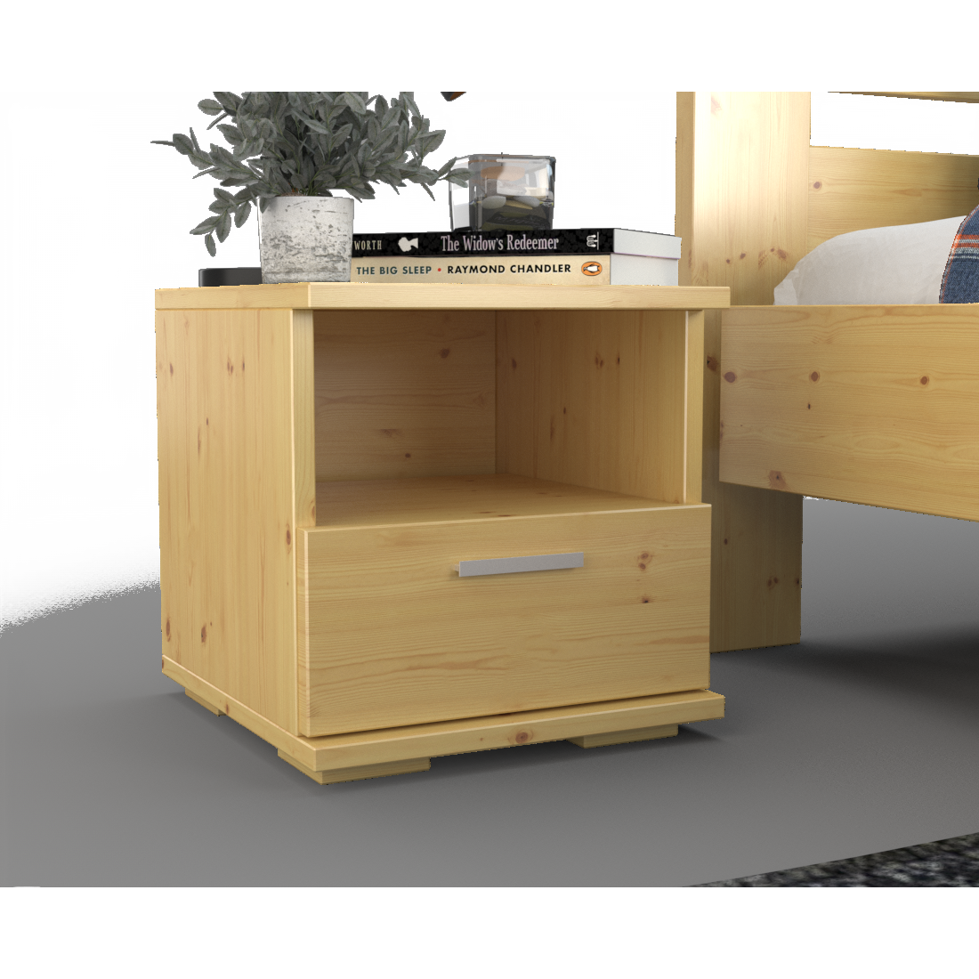 Nobis Kiefer Massivholz Nachttisch Nachtschrank | 1-Schublade und 1 Regal | 100% Bio Kiefer