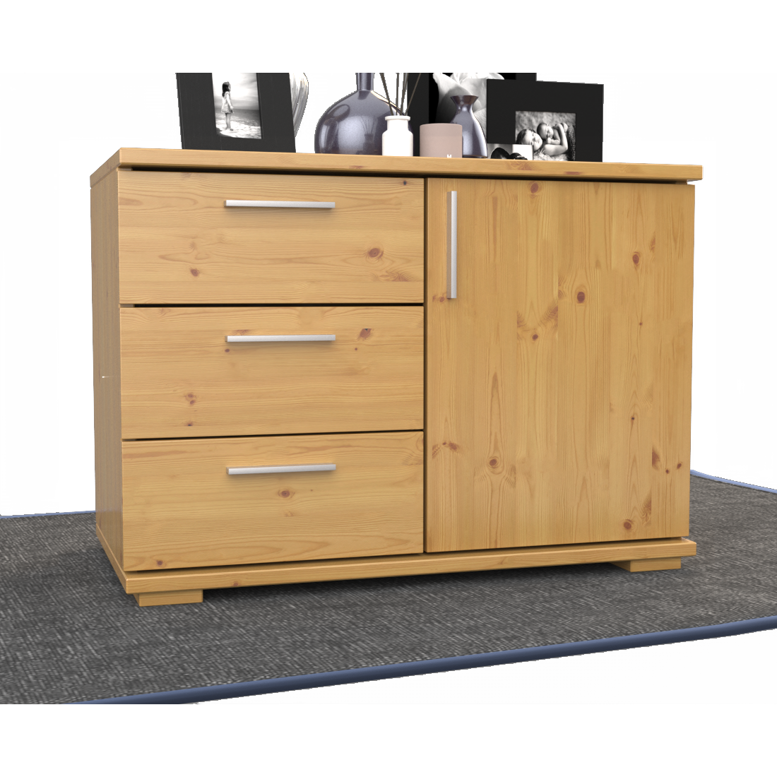 Nobis Kommode Sideboard 1-Türig 3 Schubladen 100% Bio Kiefer Massivholz