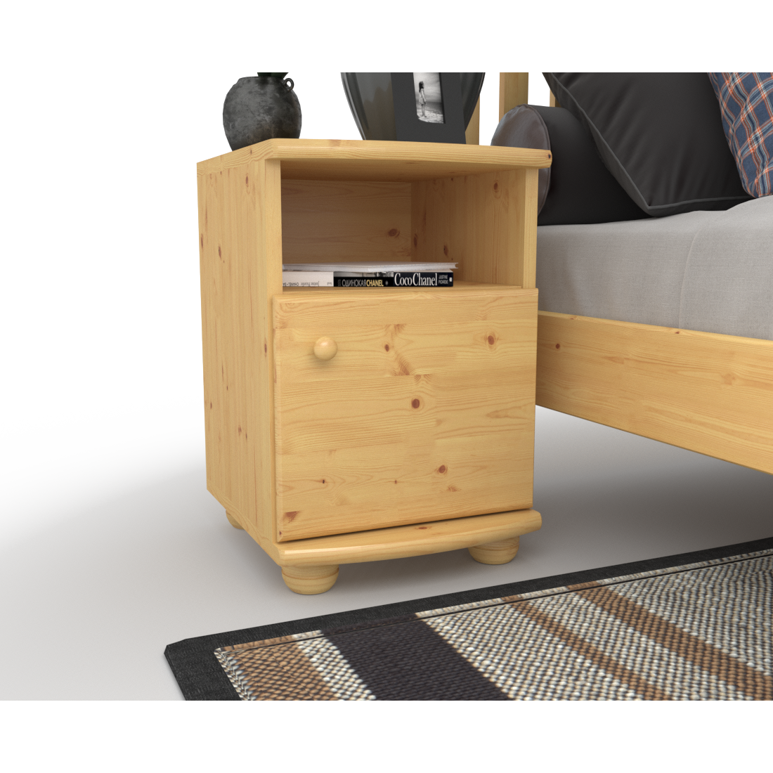 Claudia Kiefer Massivholz Nachttisch Nachtschrank | 1-Regal | 1-Türig | 100% Bio Kiefer