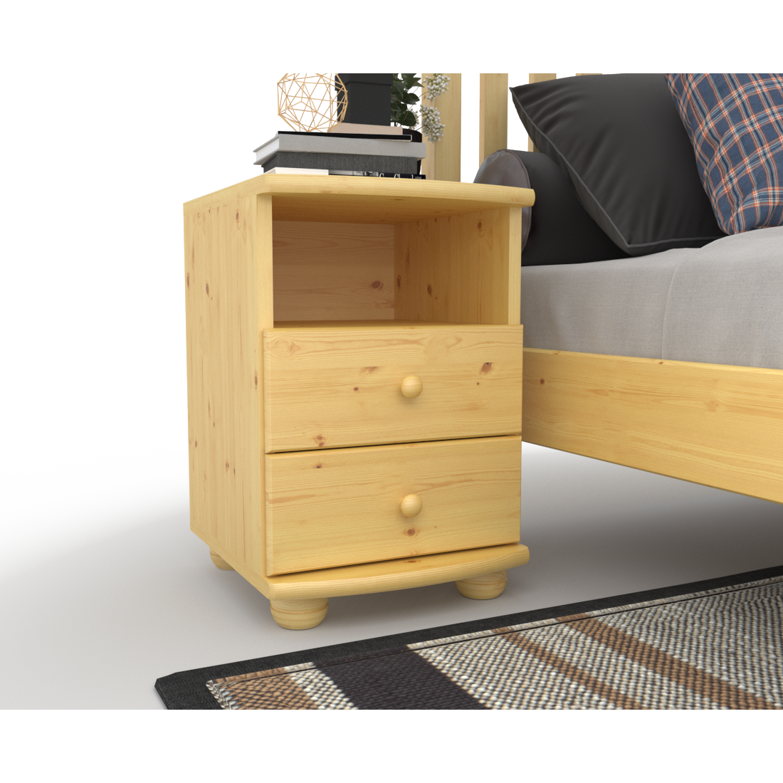 Claudia Kiefer Massivholz Nachttisch Nachtschrank | 2-Schubladen und 1 Regal | 100% Bio Kiefer