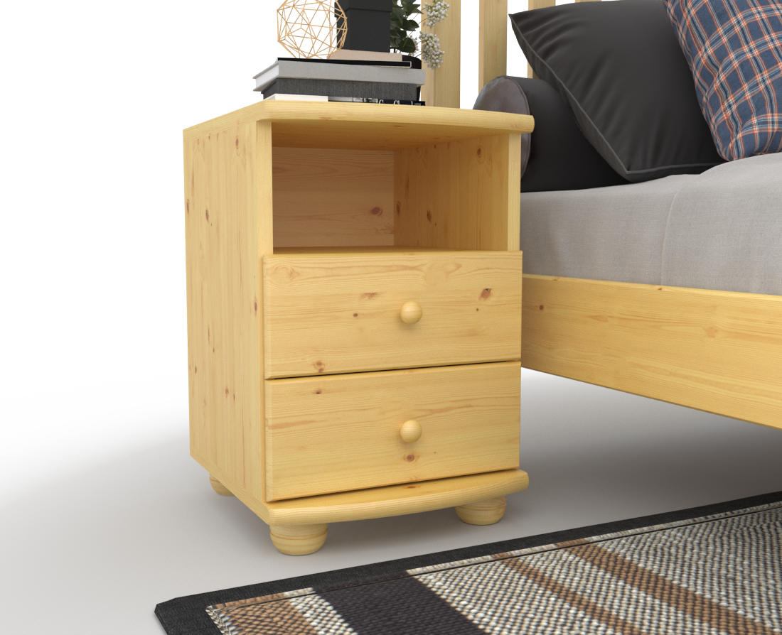 Claudia Kiefer Massivholz Nachttisch Nachtschrank | 2-Schubladen und 1 Regal | 100% Bio Kiefer