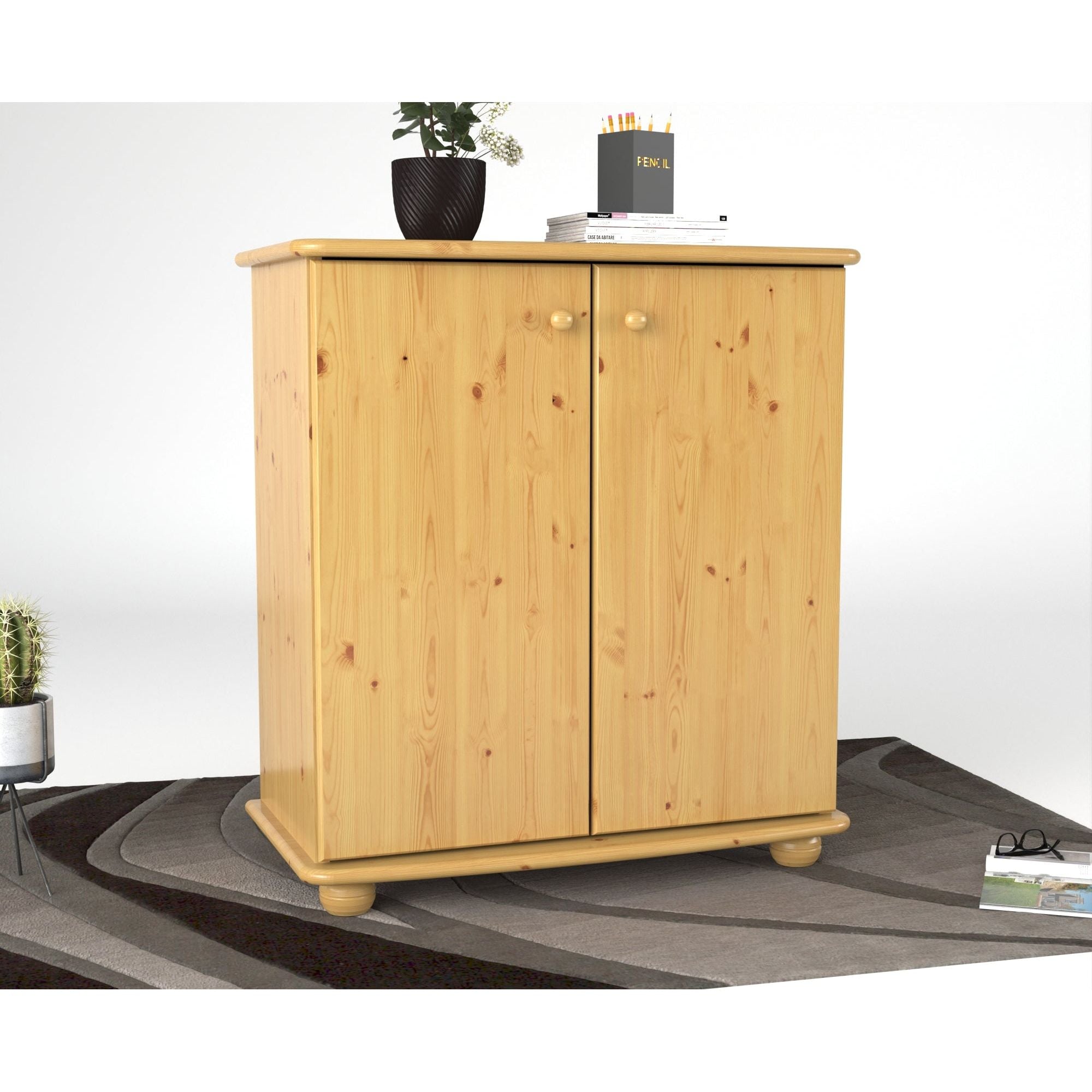 Anika Kommode 93er | Sideboard | Anrichte | 2-Türig mit Regalfächer | 100% Bio Kiefer Massivholz
