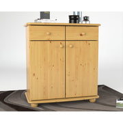 Anika Kommode Sideboard | Anrichte | 2-Schubladen 2-Türig 2-Regalfächer | 100% Bio Kiefer Massivholz