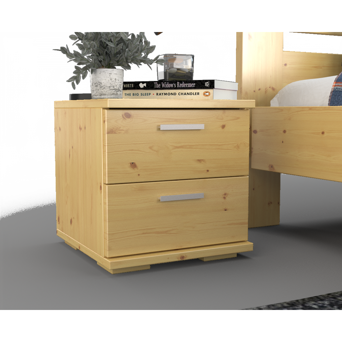 Nobis Kiefer Massivholz Nachttisch Nachtschrank | 2-Schubladen | 100% Bio Kiefer