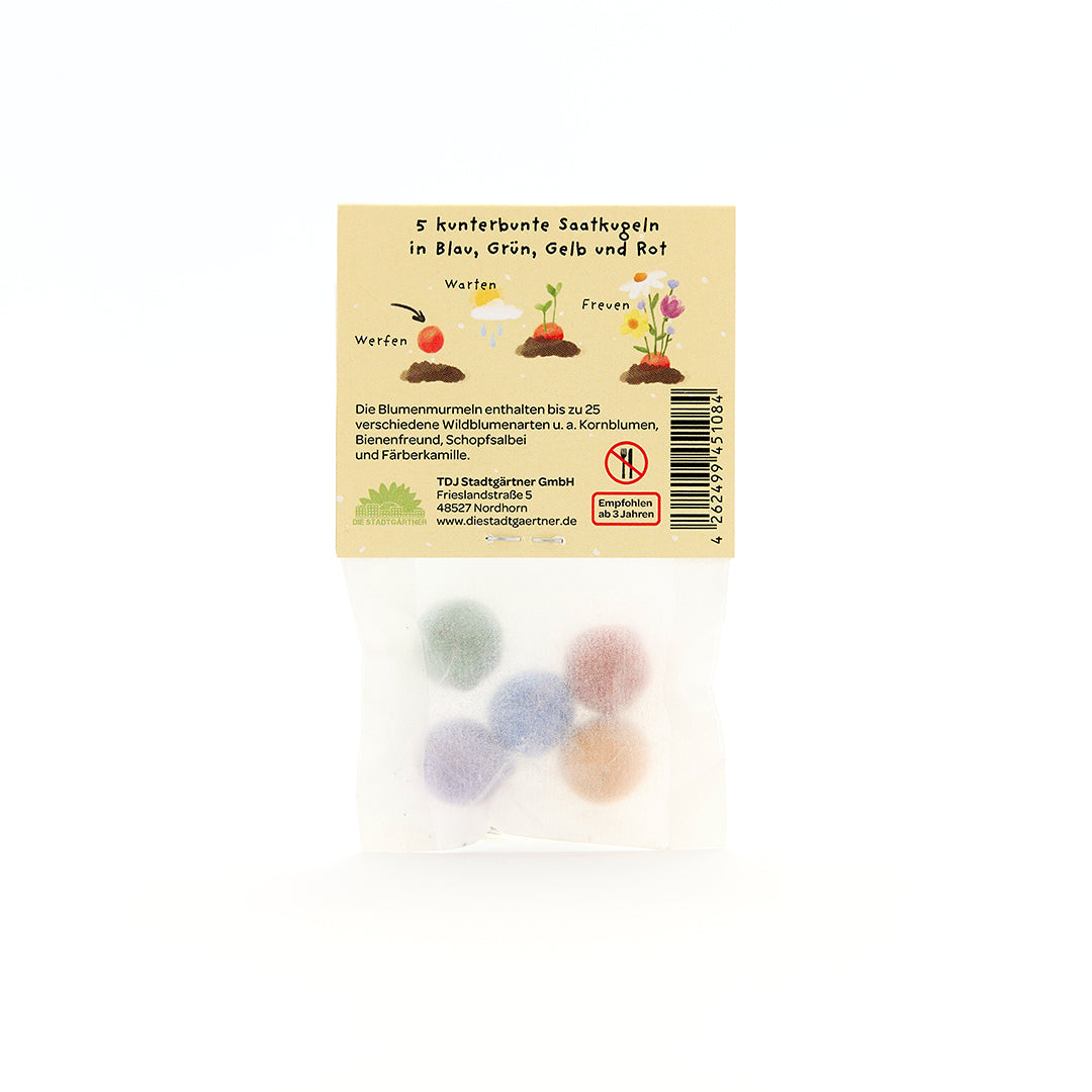 5 Blumenmurmeln im Tütchen "Hoch sollst du leben"