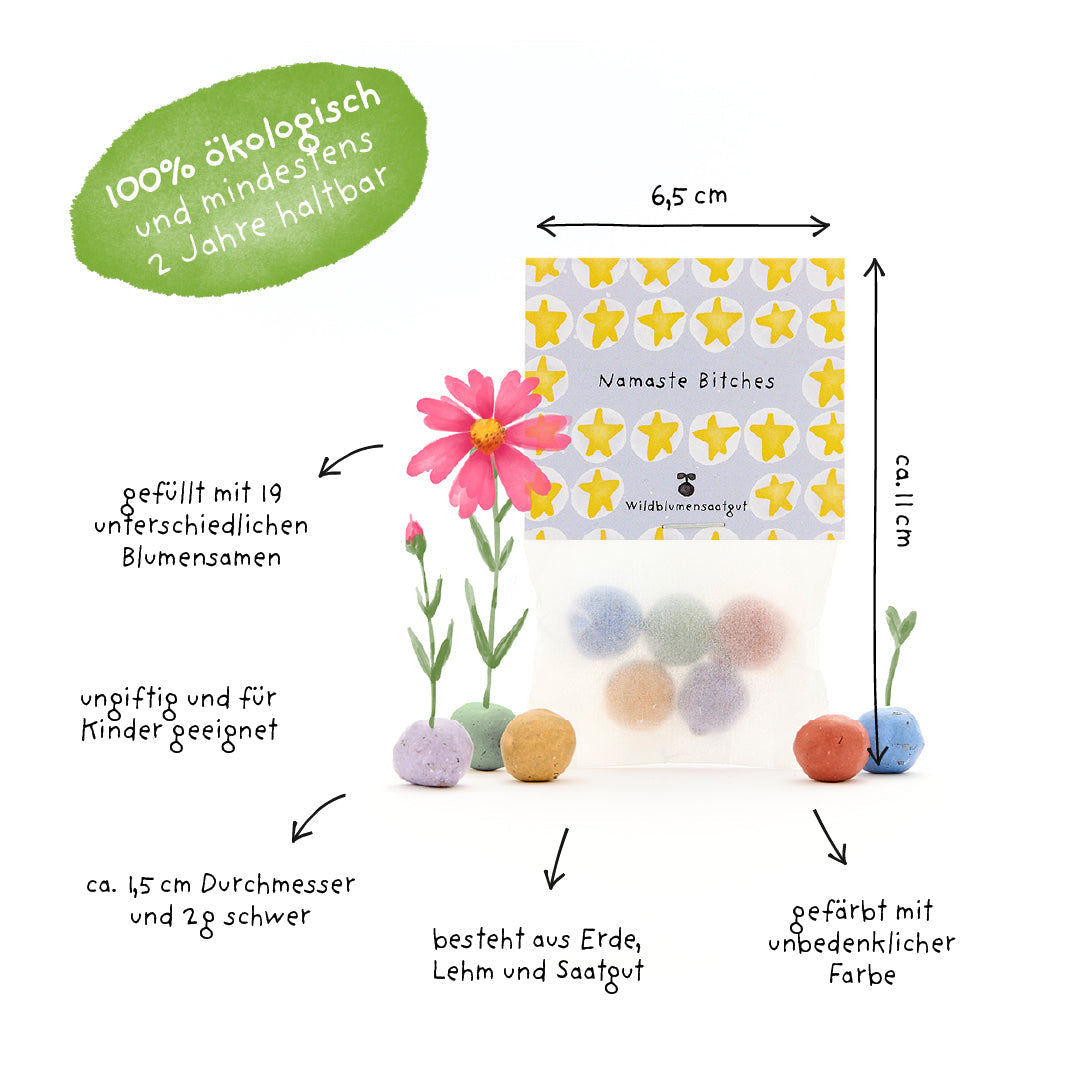 5 Blumenmurmeln im Tütchen "Namaste Bitches"