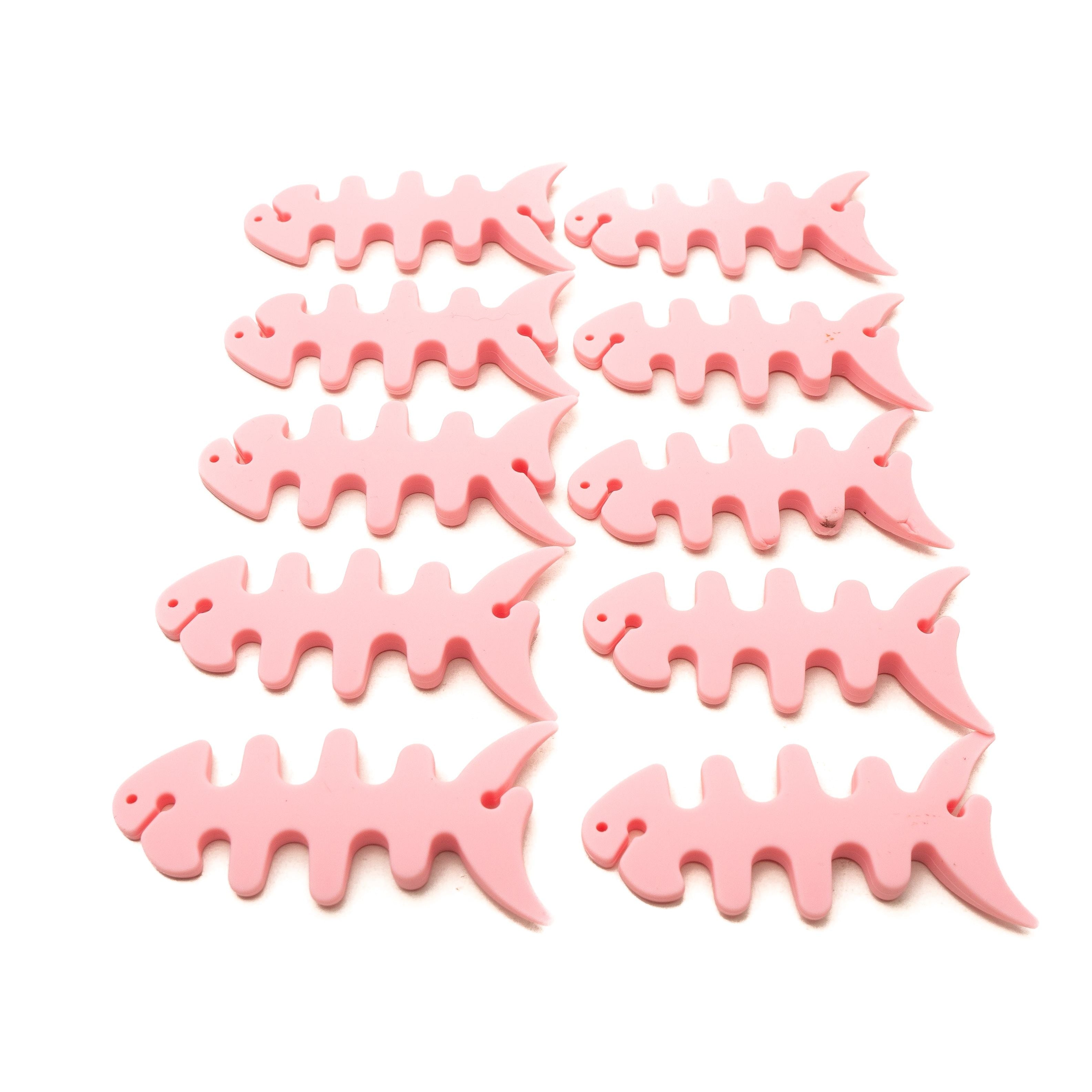 SYSTEM-S 10er Set Kabelmanager Wrap Kabelaufroller Fischform Silikon Aufwickler Kabelschutz in Pink