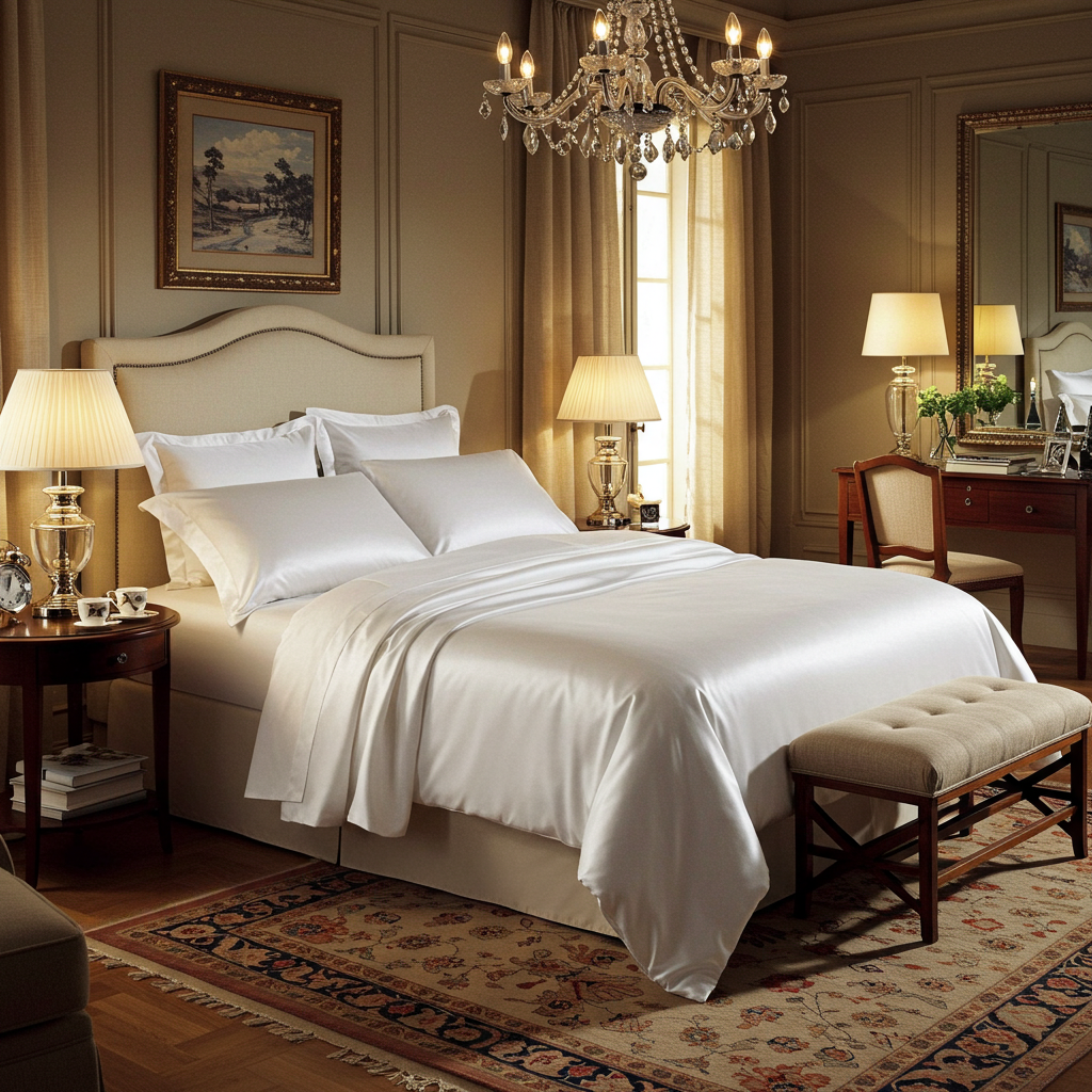 Giza 45 Baumwolle Satin Deckenbezug Handverlesen Langstapelige Atmungsaktiv Weiß