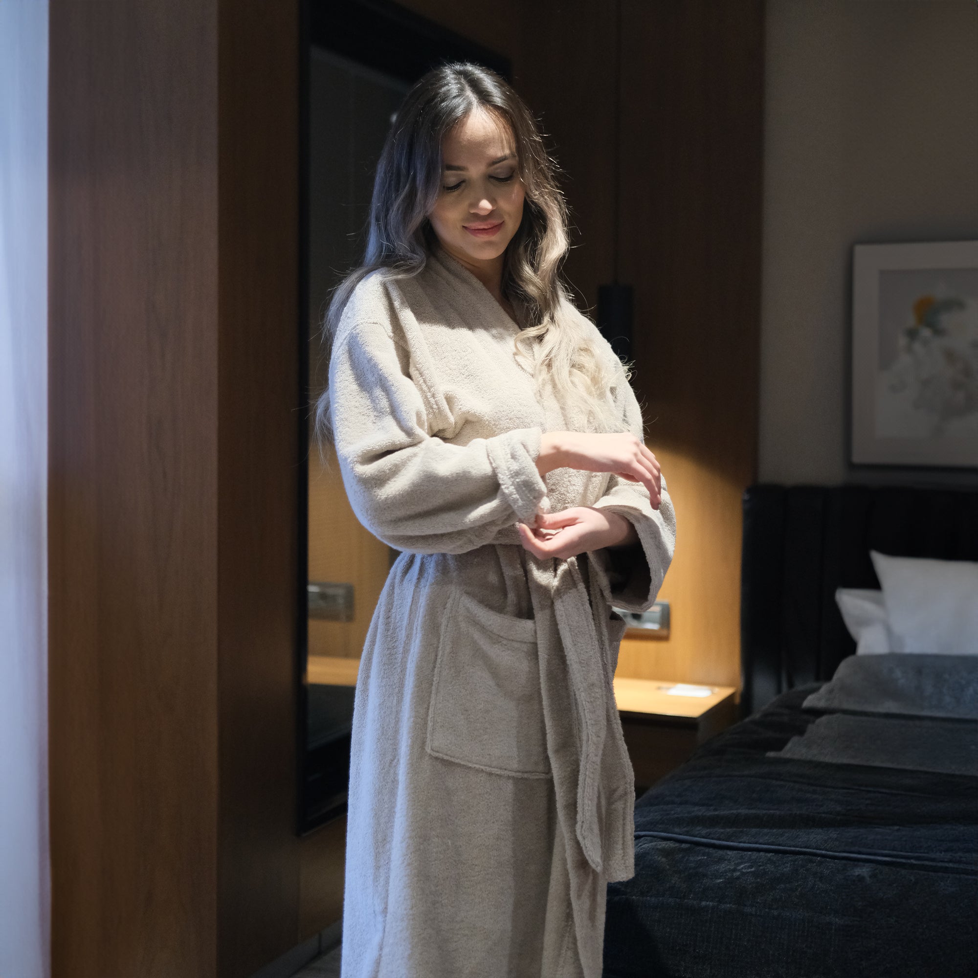 100% Organic Cotton Unisex Bathrobe - Beige