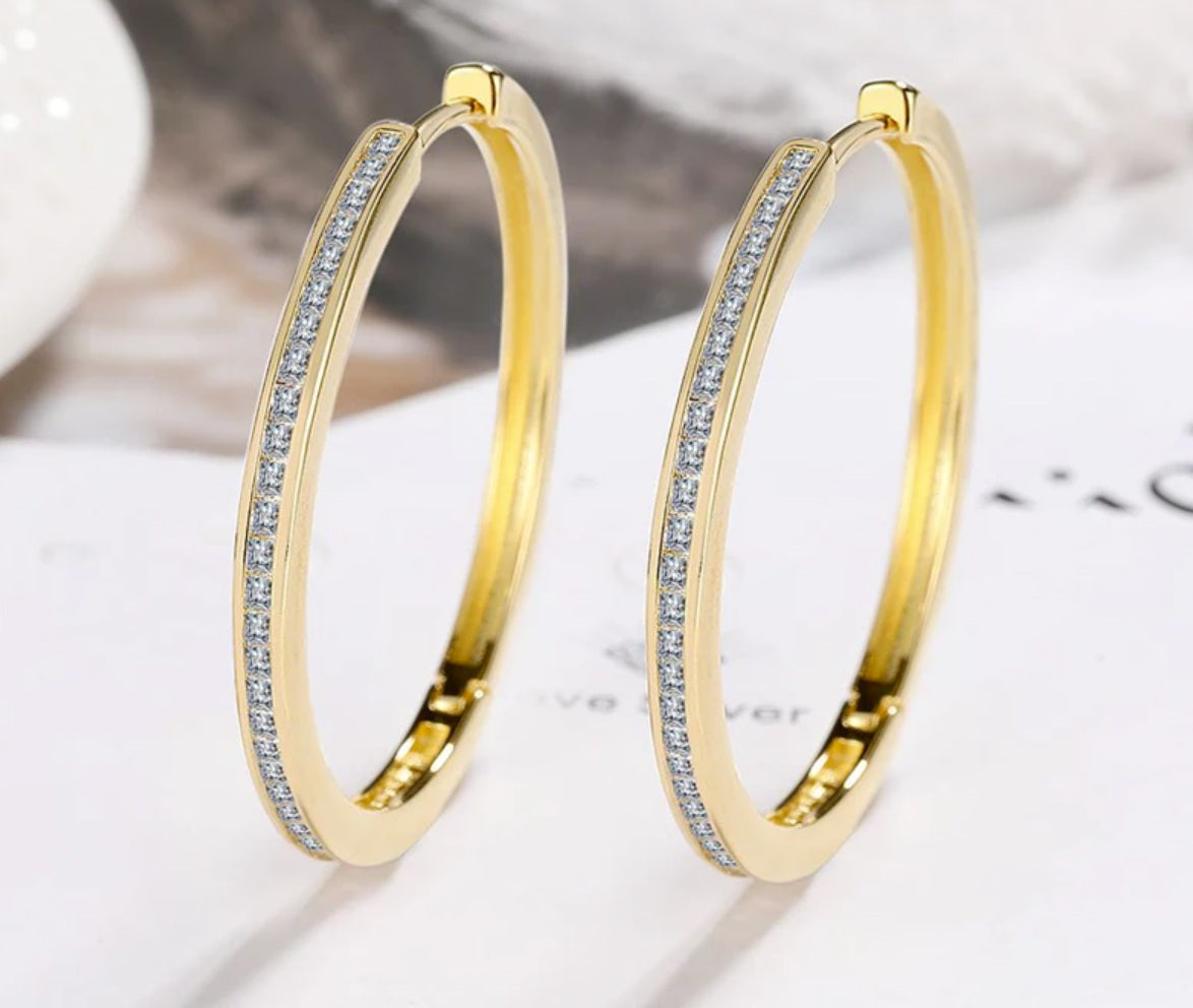 Ohrringe aus 925er Sterling-Silber, vergoldet, Zirkonia Creole