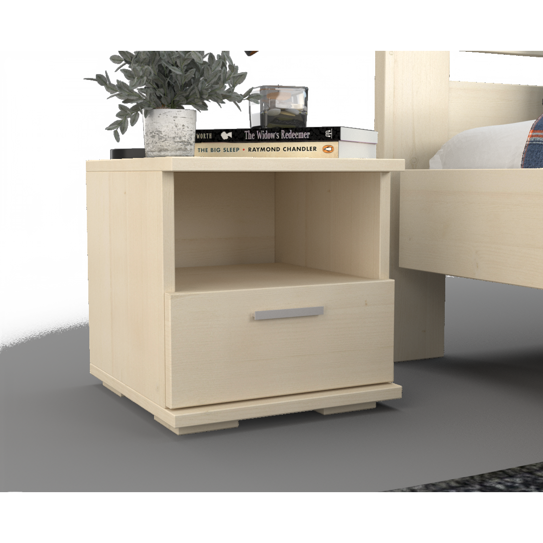 Nobis Kiefer Massivholz Nachttisch Nachtschrank | 1-Schublade und 1 Regal | 100% Bio Kiefer