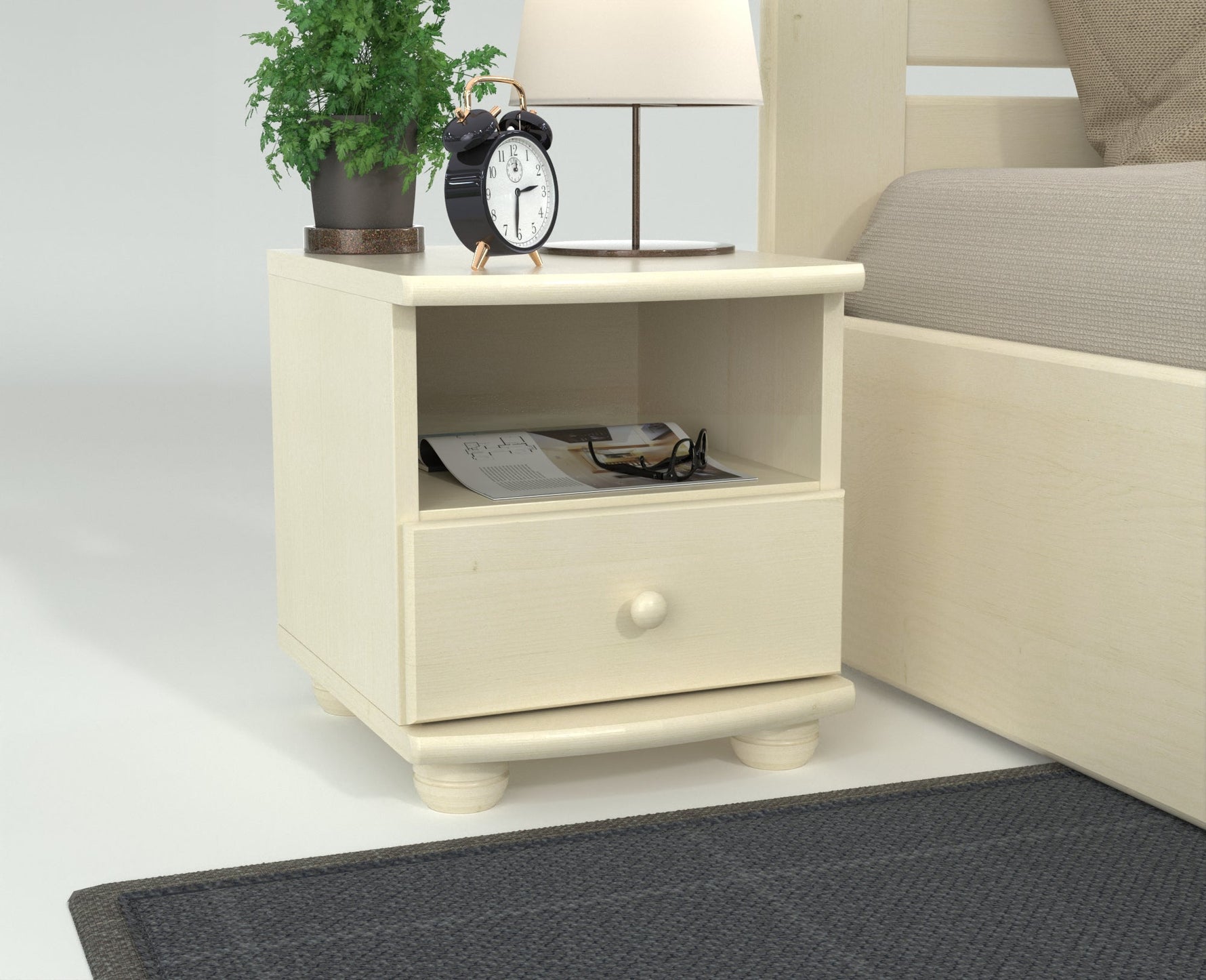 Claudia Kiefer Massivholz Nachttisch Nachtschrank | 1-Schublade und 1 Regal | 100% Bio Kiefer