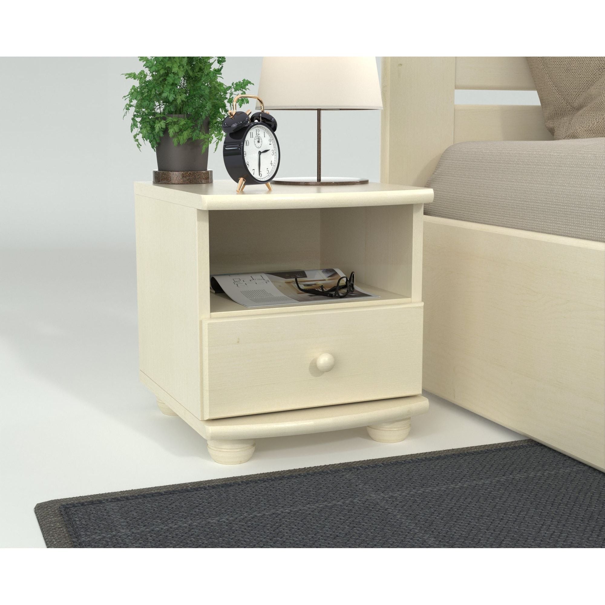 Claudia Kiefer Massivholz Nachttisch Nachtschrank | 1-Schublade und 1 Regal | 100% Bio Kiefer