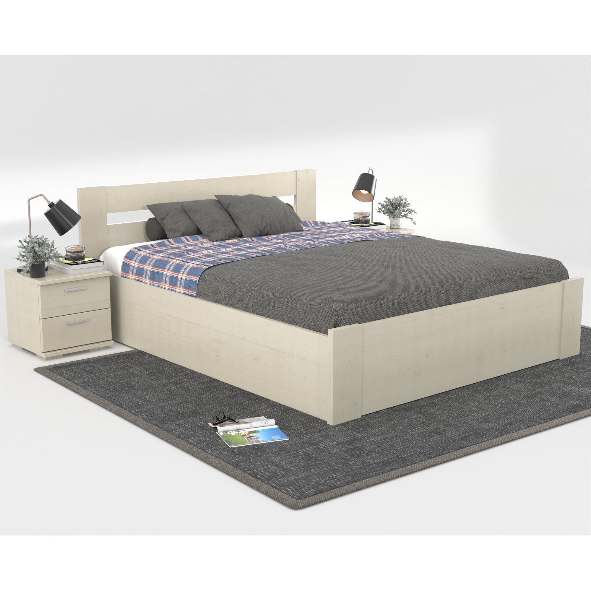 Nobis Kieferbett mit Bettkasten | Massivholz | Naturholz | 100% Bio-Bett inkl. Lattenrost