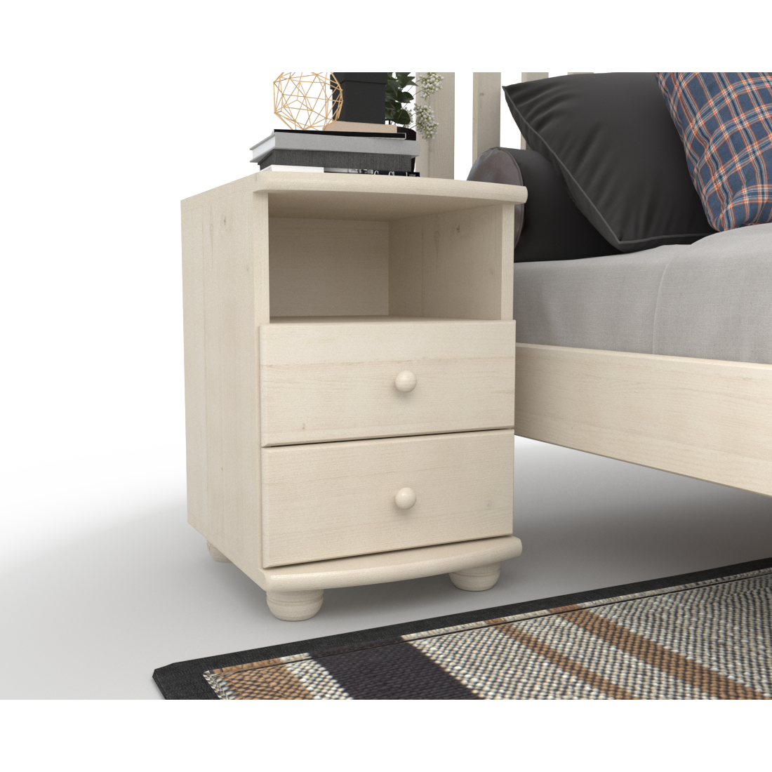 Claudia Kiefer Massivholz Nachttisch Nachtschrank | 2-Schubladen und 1 Regal | 100% Bio Kiefer