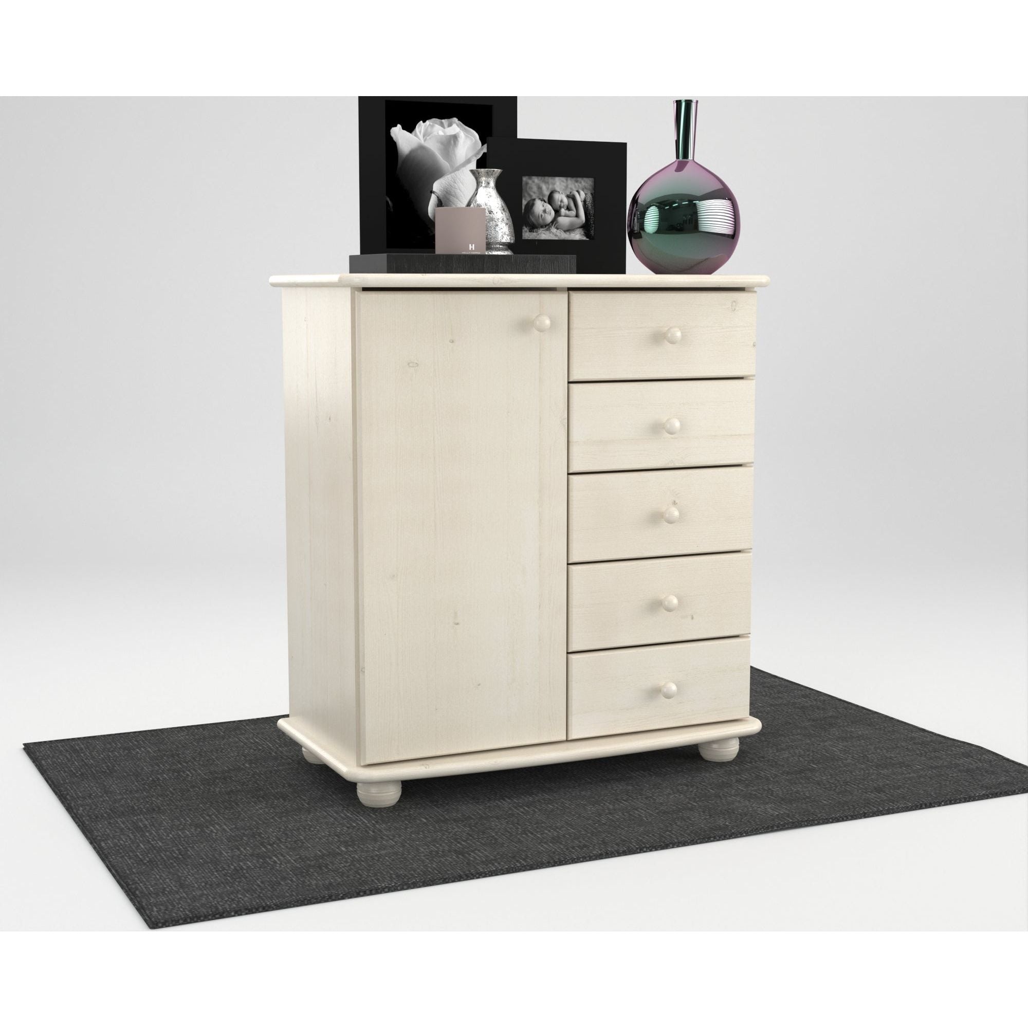 Anika Kommode Sideboard | Anrichte | 5-Schubladen | 1-Türig | 100% Bio Kiefer Massivholz