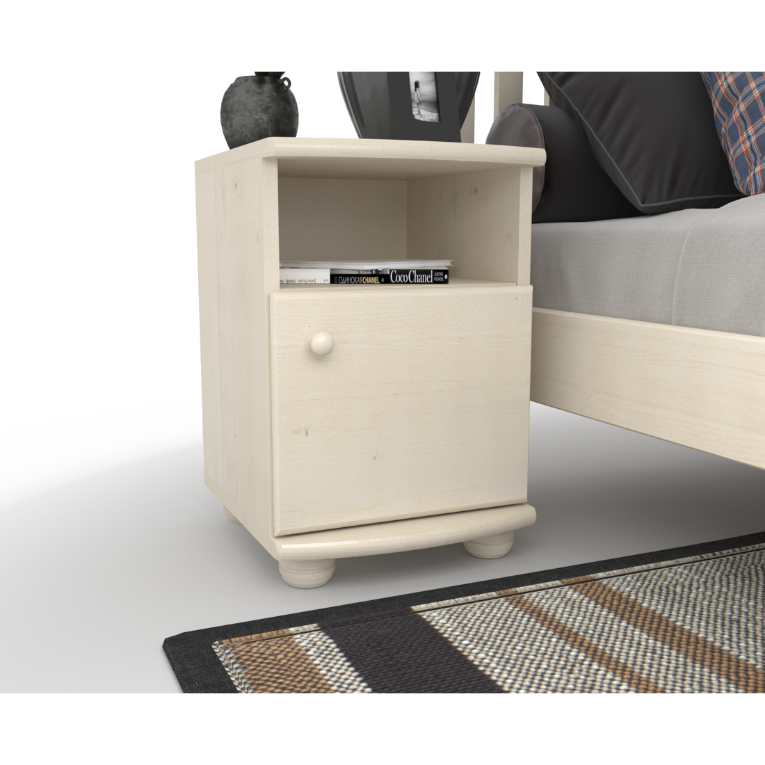 Claudia Kiefer Massivholz Nachttisch Nachtschrank | 1-Regal | 1-Türig | 100% Bio Kiefer