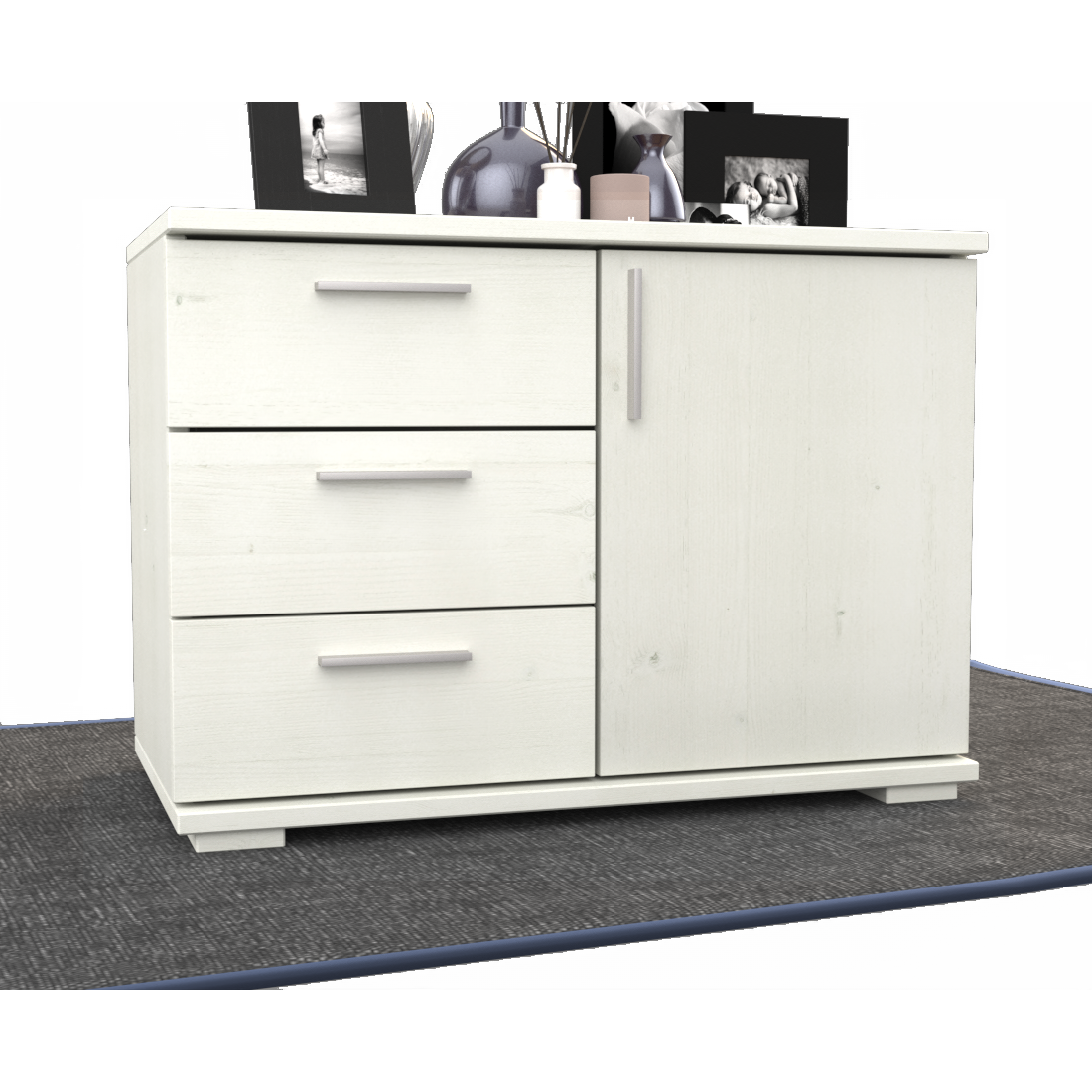 Nobis Kommode Sideboard 1-Türig 3 Schubladen 100% Bio Kiefer Massivholz