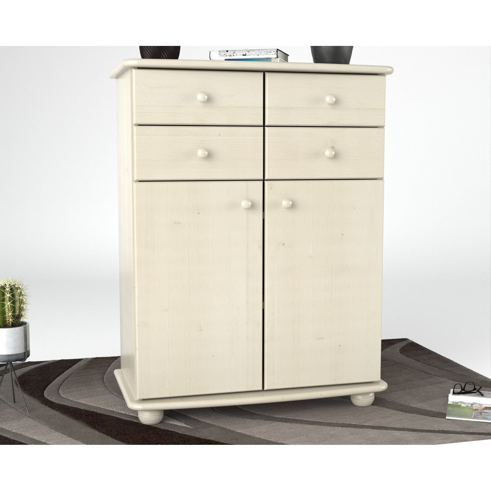 Anika Kommode Sideboard | Anrichte | 2-Türig | 4 Schubladen | 100% Bio Kiefer Massivholz