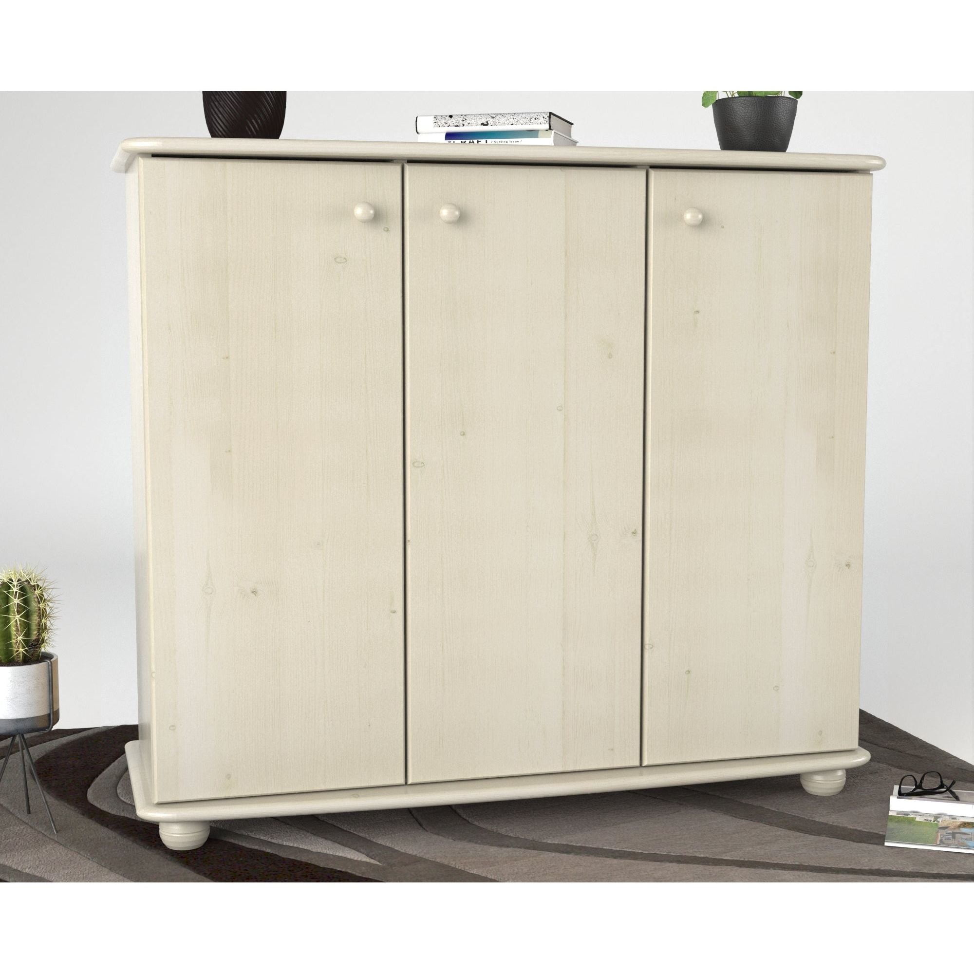 Anika Kommode Sideboard 110er | Anrichte | 3-Türig mit Regalfächer | 100% Bio Kiefer Massivholz