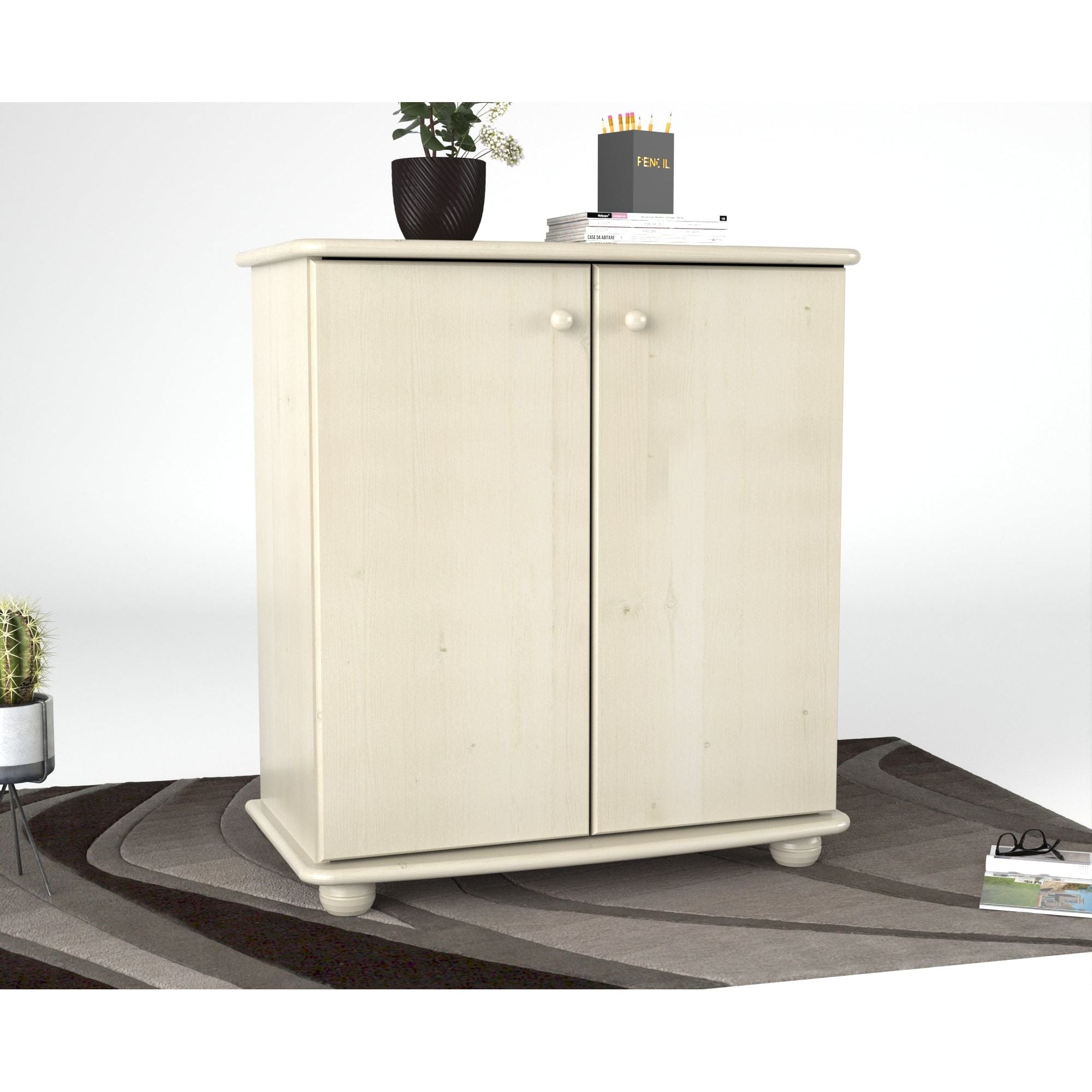 Anika Kommode 93er | Sideboard | Anrichte | 2-Türig mit Regalfächer | 100% Bio Kiefer Massivholz