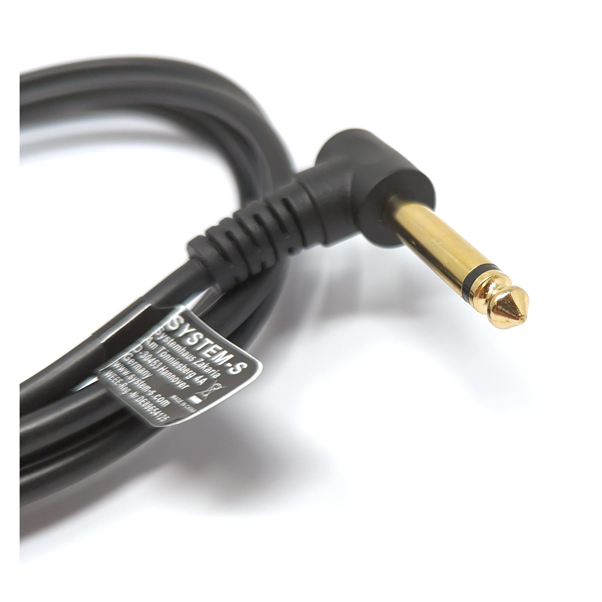 SYSTEM-S Audio Kabel 150 cm Stereo AUX Klinke 6,35 mm Stecker zu Stecker Winkel Schwarz