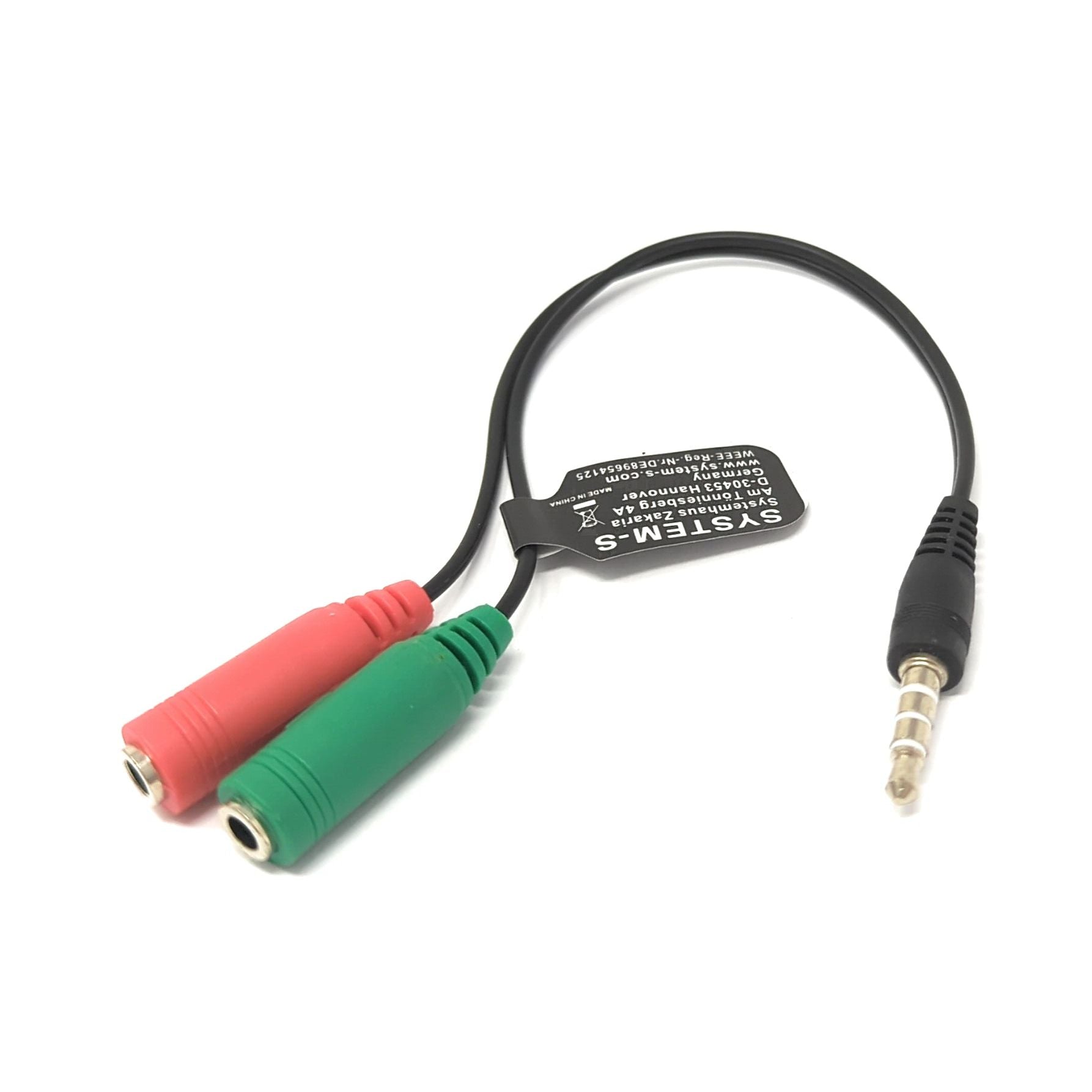 SYSTEM-S Audio Y Kabel 20 cm Stereo AUX Klinke 3,5mm Stecker zu 2x Buchse Adapter Schwarz