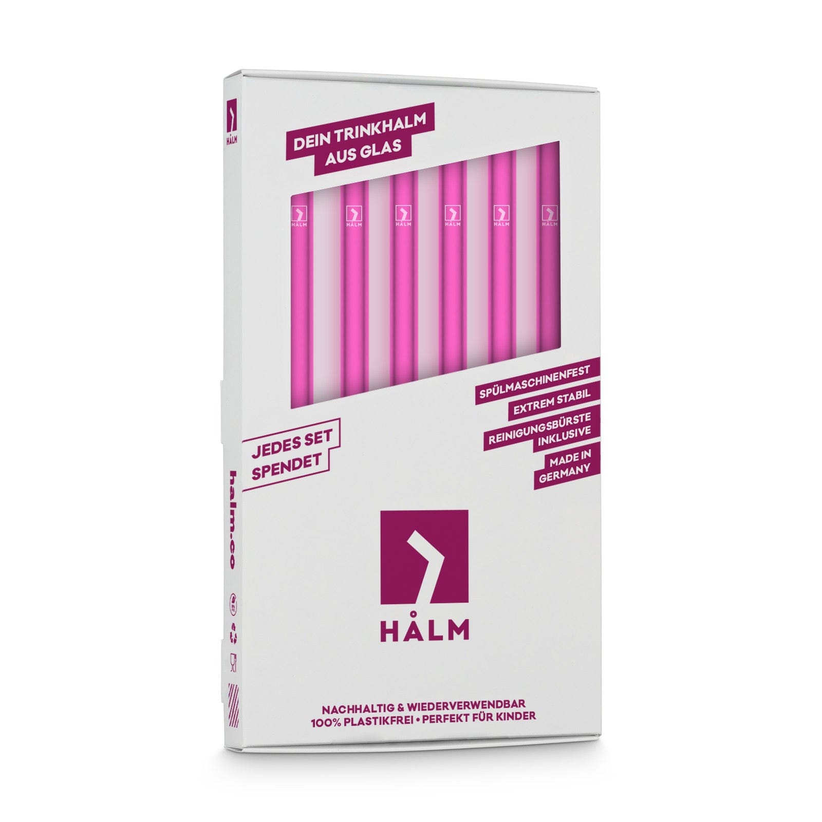 Pinke Glasstrohhalme 6x 20cm Gerade - NEON