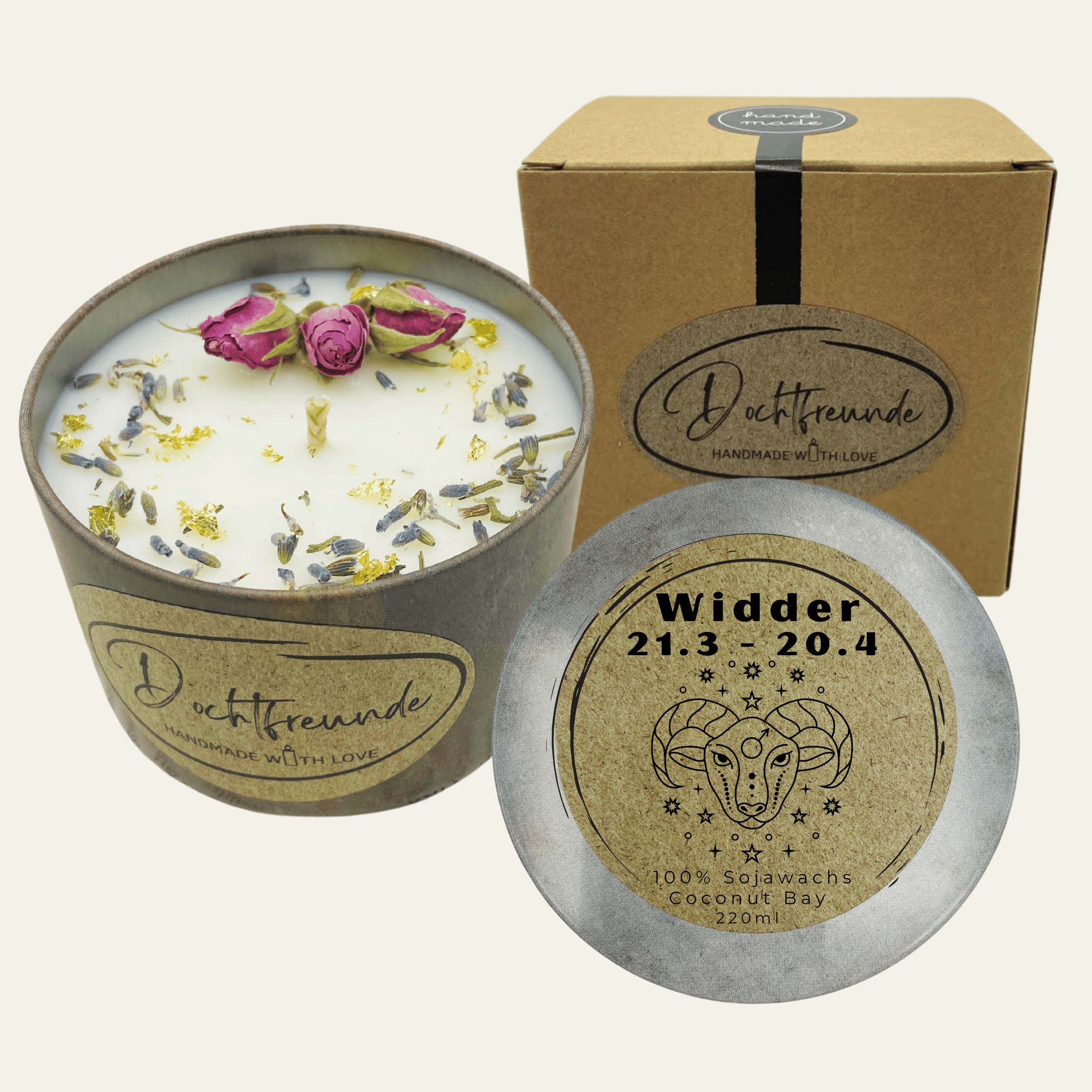 Sternzeichen Widder Duftkerze - Handgemachte Sojawachs-Kerze - Personalisiertes Astrologie-Geschenk