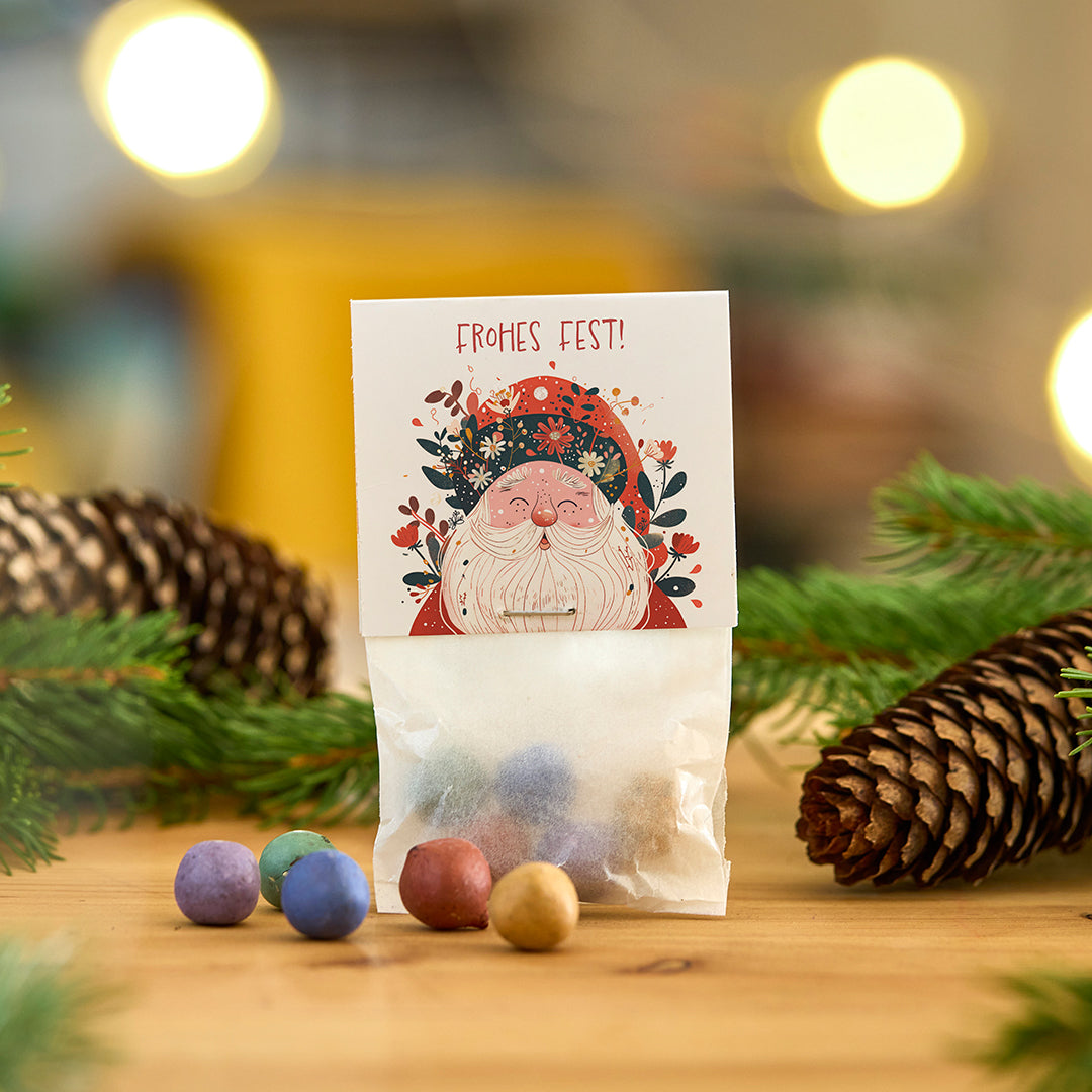 10x5 Blumenmurmeln im Tütchen "Frohes Fest"