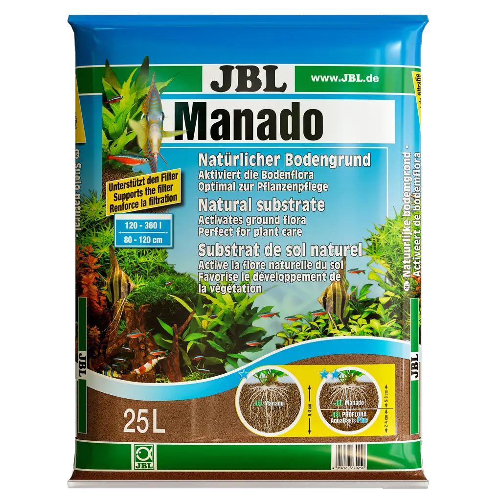 JBL Manado 25 l – natürlicher Bodengrund für Pflanzenpflege in Süßwasseraquarien.