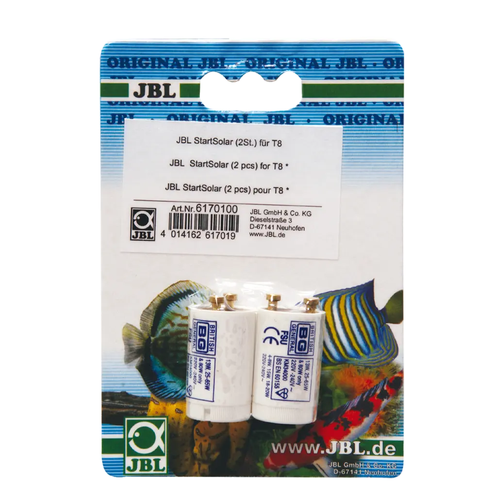 JBL StartSolar für T8 – Verpackung mit zwei Startern für Leuchtstoffröhren im Aquarium oder Terrarium.