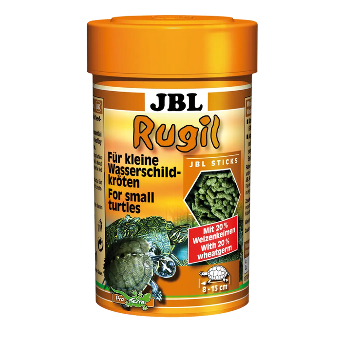 JBL Rugil 100 ml – Schwimmende Futtersticks für kleine Wasserschildkröten im praktischen Behälter.