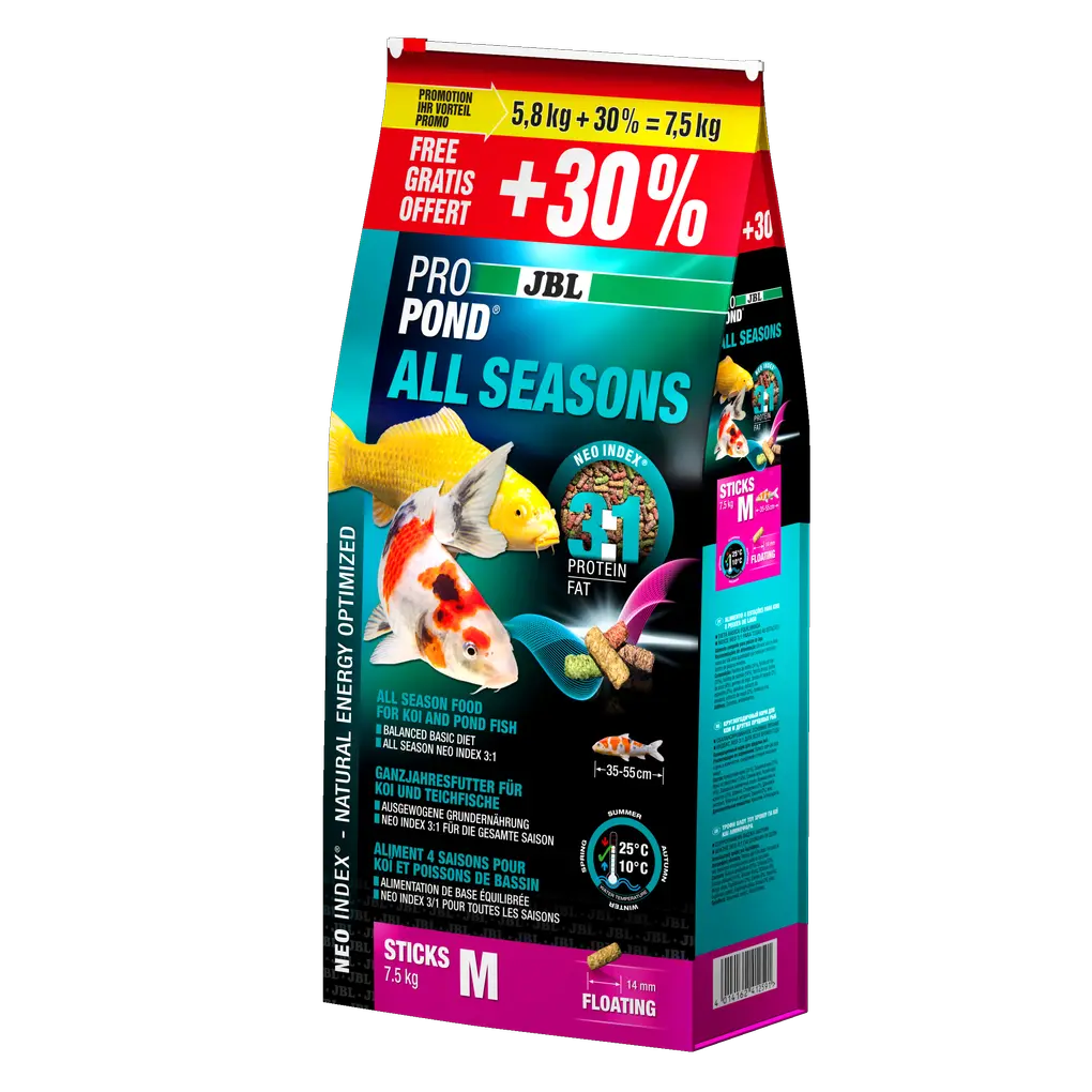 JBL PROPOND ALL SEASONS M 7,5kg=5,8kg+30 – hochwertige Teichfischfutterpackung mit optimierter Nährstoffzusammensetzung