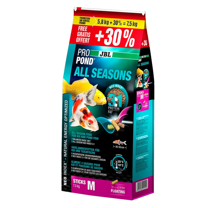 JBL PROPOND ALL SEASONS M 7,5kg=5,8kg+30 – hochwertige Teichfischfutterpackung mit optimierter Nährstoffzusammensetzung
