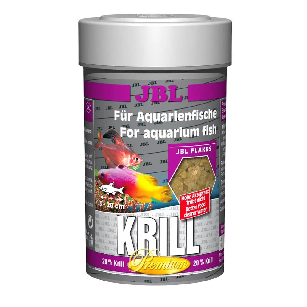 JBL Krill 100 ml - Premium Futter für tropische Aquarienfische mit hoher Nahrhaftigkeit und leicht verdaulichen Krillflocken.