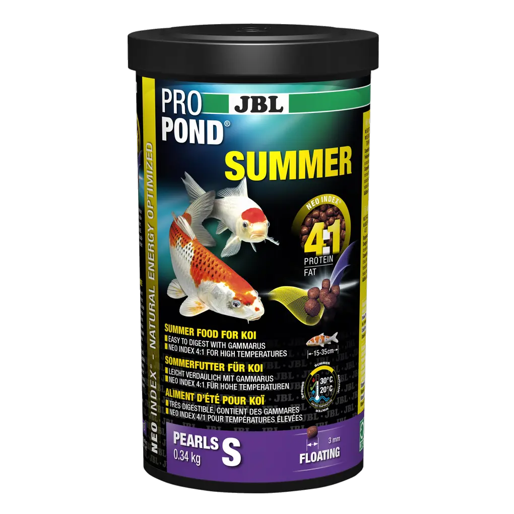 JBL PROPOND SUMMER S 0,34 kg - Hochwertiges Sommerfutter für Koi mit 4:1 Protein-Fettverhältnis, optimiert für warme Wassertemperaturen.