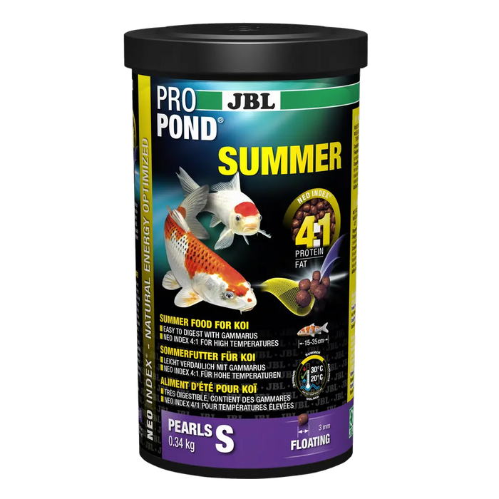 JBL PROPOND SUMMER S 0,34 kg - Hochwertiges Sommerfutter für Koi mit 4:1 Protein-Fettverhältnis, optimiert für warme Wassertemperaturen.