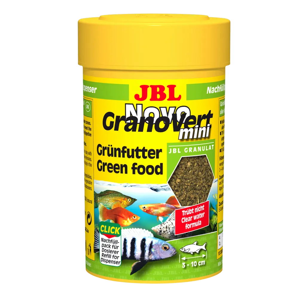 JBL NovoGranoVert mini 100 ml REFILL - hochwertiges Futter für tropische Fische und Garnelen.