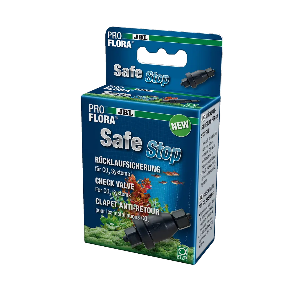 JBL PROFLORA SafeStop product packaging for CO2 systems with water backflow prevention.
